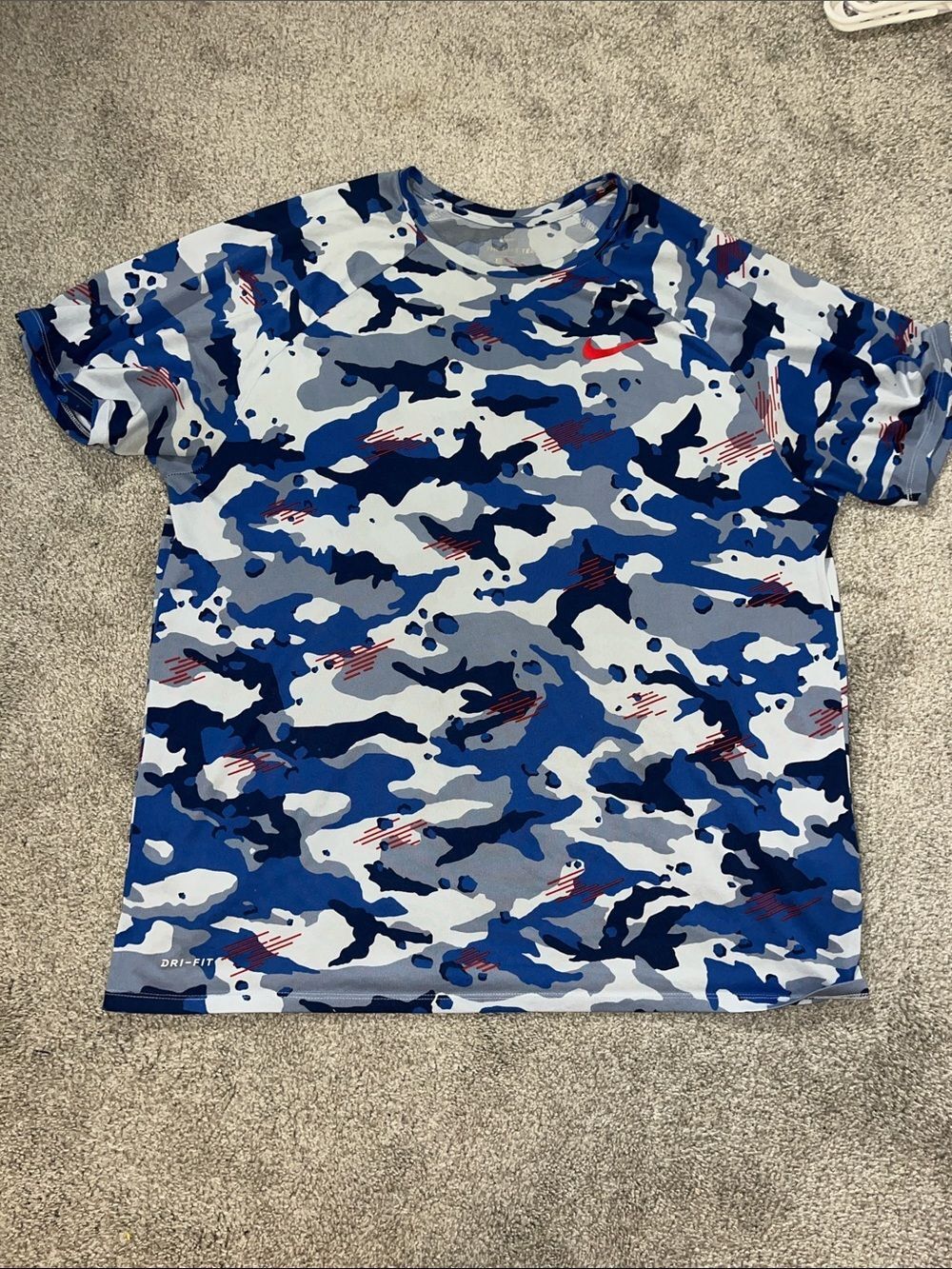 Blue Men’s Nike Dri Fit Polyester Air Camouflage Camo T shirt XXL 2XL